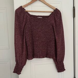 Madewell Burgundy Floral Smocked Off-Shoulder Top